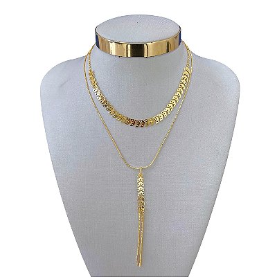 Colar Duplo Folheado Ouro 18k e Prata 925 Escamas Gravatinha