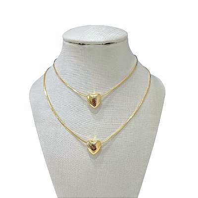Colar Duplo Folheado Ouro 18k e Prata 925 Laminada Corações