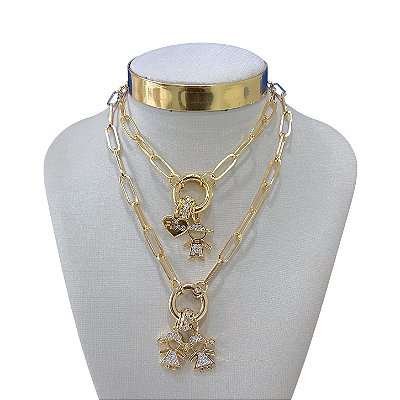 Colar Folheado Ouro 18k Filho Correntaria Mandala Cravejada