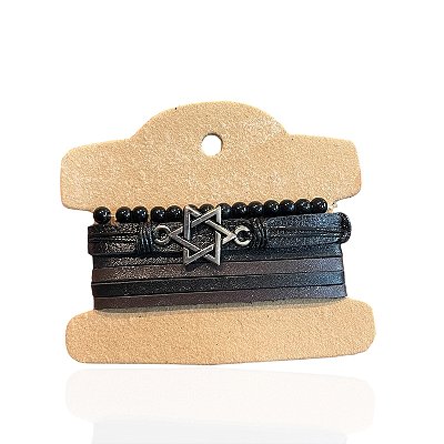 Pulseiras Masculina Couro Bijuteria Estrela de Davi