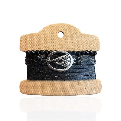 Pulseiras Masculina Couro Bijuteria Nossa Senhora