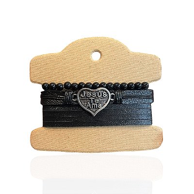 Pulseiras Masculina Couro Bijuteria Jesus te Ama Coração