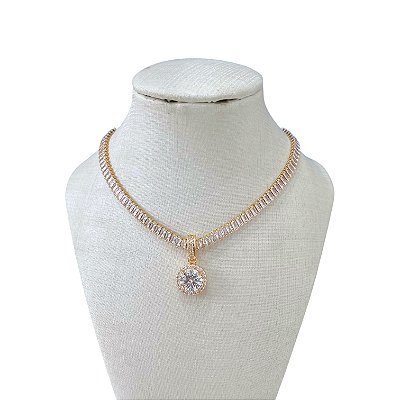 Colar Folheado Ouro 18k e Prata 925 Riviera Ponto de Luz Cravejado