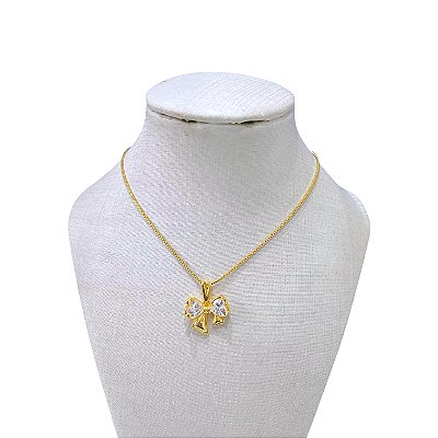 Colar Folheado Ouro 18k Laço Cravejado