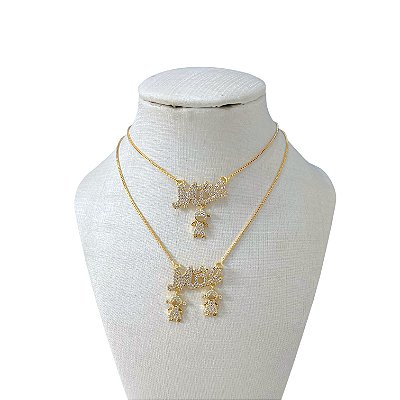 Colar Folheado Ouro 18k Canga Mãe Filhos Cravejados