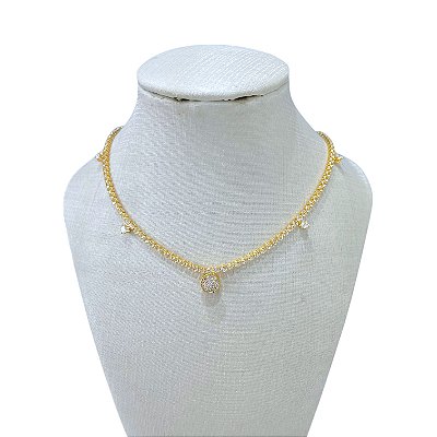 Choker Folheada Ouro 18k Riviera Mandala Cravejada