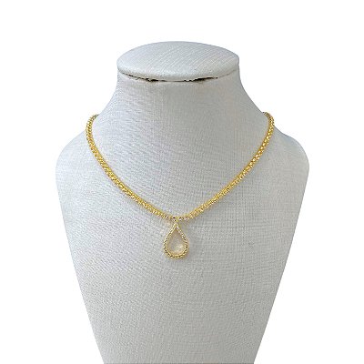 Choker Folheada Ouro 18k Riviera Gota Cravejada