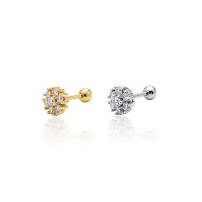 Piercing Aço Inoxidável Dourado e Prata Tragus Bolinha Cravejada