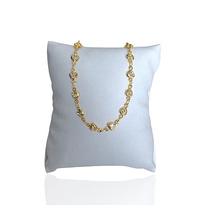 Pulseira Folheada Ouro 18k e Prata 925 Bolinhas Corações Cristais