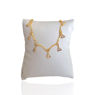 Pulseira Folheada Ouro 18k e Prata 925 Triângulos Cristais