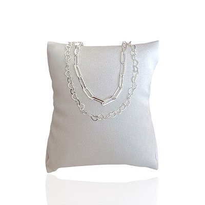 Pulseira Folheada Prata 925 Dupla Elos Corações