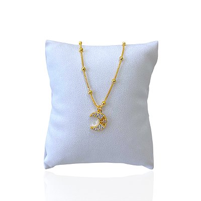 Pulseira Folheada Ouro 18k Bolinhas Lua Cravejada