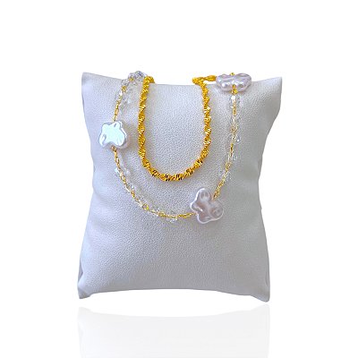 Pulseira Folheada Ouro 18k Dupla Torcida Borboletas Pérolas