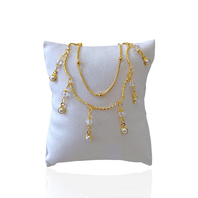 Pulseira Folheada Ouro 18k Dupla Bolinhas Ponto De Luz Pérolas