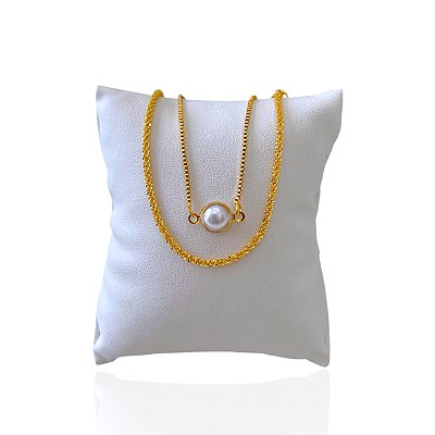 Pulseira Folheada Ouro 18k Dupla Torcida Ponto De Luz Pérola