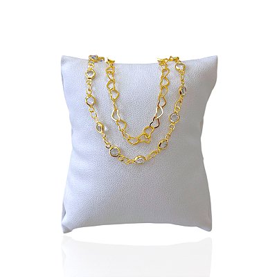 Pulseira Folheada Ouro 18k Dupla Elos Corações Ponto De Luz