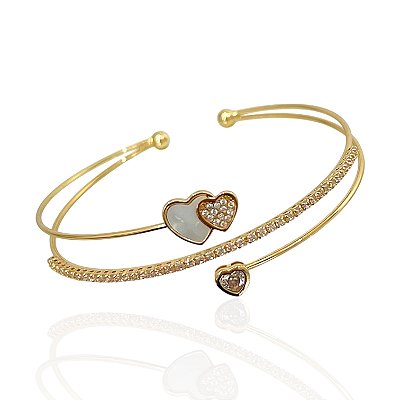 Bracelete Folheado Ouro 18k e Prata 925 Corações Cravejado