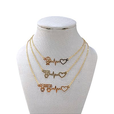 Colar Folheado Ouro 18k Filhos Batimentos cardíaco