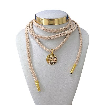 Choker Couro Bijuteria Dourado Pai Nosso