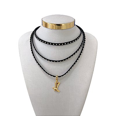 Choker Couro Tripla Bijuteria Dourado Country Bota