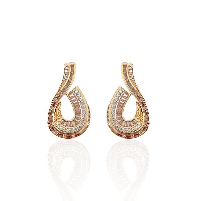 Brinco Folheado Ouro 18k e Prata 925 Gota Vazada Cravejada