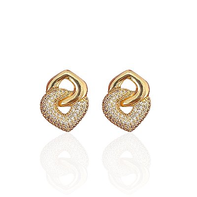 Brinco Folheado Ouro 18k e Prata 925 Elos Gota Cravejado