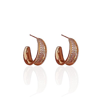 Brinco Folheado Ouro 18k e Prata 925 Argola Cravejada
