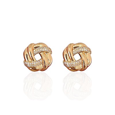 Brinco Folheado Ouro 18k e Prata 925 Mandala Cravejada