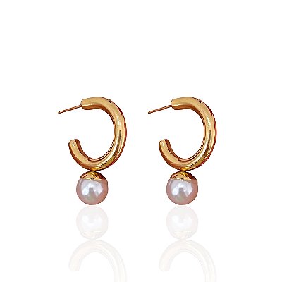 Brinco Folheado Ouro 18k Argola Pérola