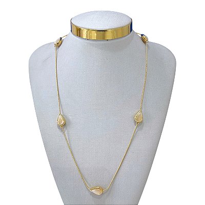 Colar Longo Folheado Ouro 18k e Prata 925 Malha Gota Pedraria