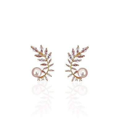 Brinco Folheado Ouro 18k e Prata 925 Ramo de Flor Cravejado