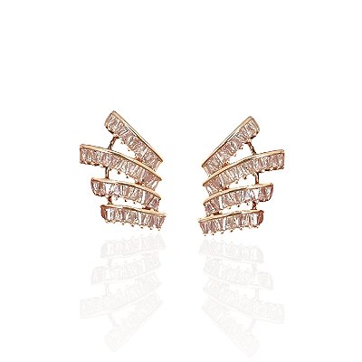 Brinco Folheado Ouro 18k e Prata 925 Tiras Cravejadas