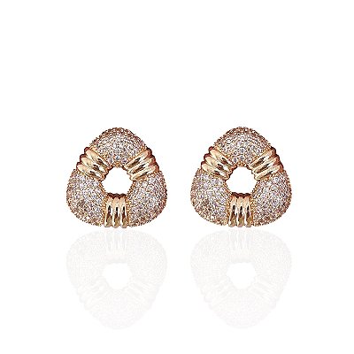 Brinco Folheado Ouro 18k e Prata 925 Triângulo Cravejado