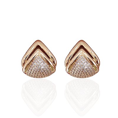 Brinco Folheado Ouro 18k e Prata 925 Triângulo Cravejado