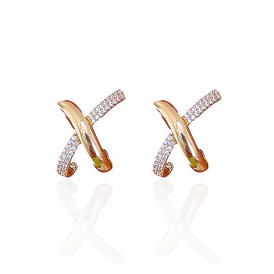 Brinco Folheado Ouro 18k e Prata 925 X Cravejado
