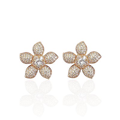 Brinco Folheado Ouro 18k e Prata 925 Flor Cravejado