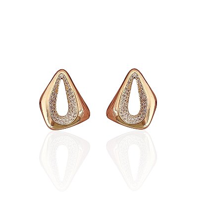Brinco Folheado Ouro 18k e Prata 925 Orgânico Vazado Cravejado