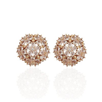 Brinco Folheado Ouro 18k e Prata 925 Mandala Flor Cravejada