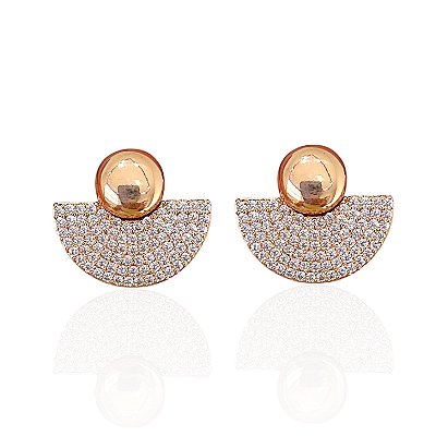 Brinco Folheado Ouro 18k e Prata 925 Disco Cravejado