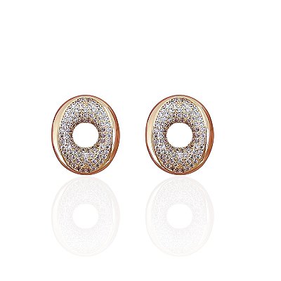 Brinco Folheado Ouro 18k e Prata 925 Oval Cravejado