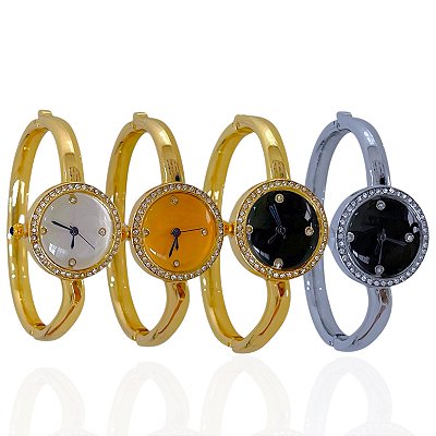 Relógio Aço Feminino Bracelete Redondo Strass