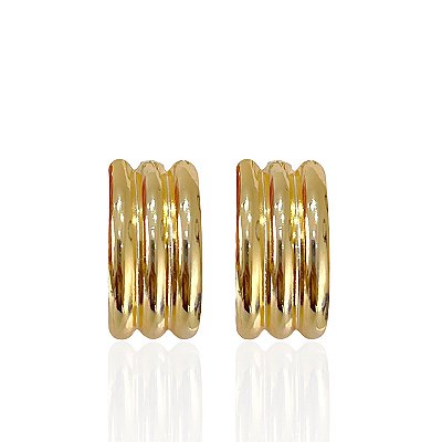Brinco Folheado Ouro 18k Quadrado Ondas Liso