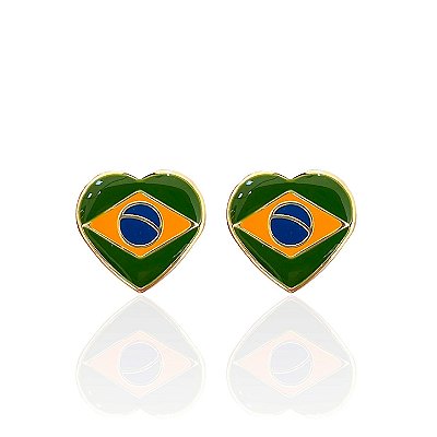 Brinco Folheado Ouro 18k e Prata 925 Coração Brasil