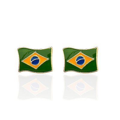 Brinco Folheado Ouro 18k e Prata 925 Bandeira do Brasil