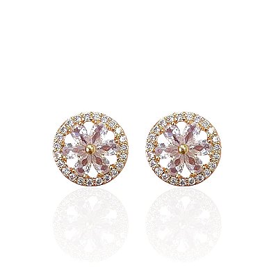 Brinco Folheado Ouro 18k e Prata 925 Mandala Flor Cravejada