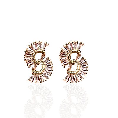 Brinco Folheado Ouro 18k e Prata 925 Leques Cravejado