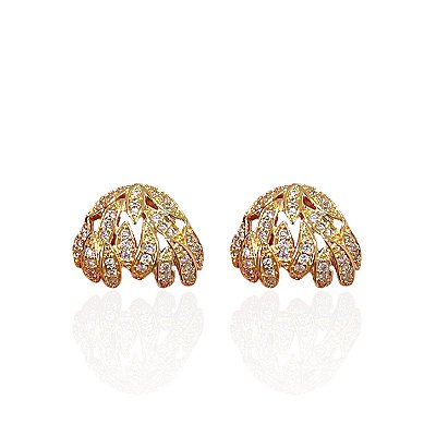 Brinco Folheado Ouro 18k e Prata 925 Folhas Cravejada