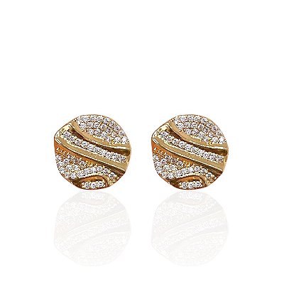 Brinco Folheado Ouro 18k e Prata 925 Redondo Cravejado