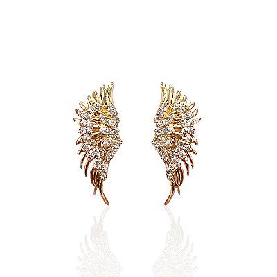Brinco Folheado Ouro 18k e Prata 925 Asa Cravejada