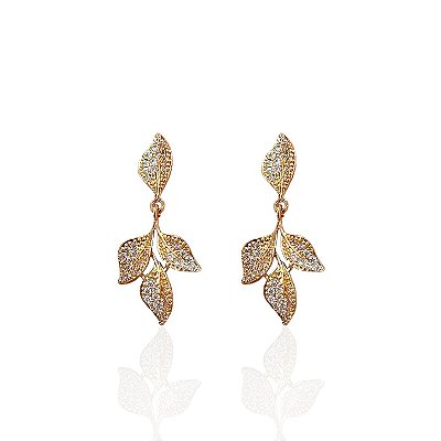 Brinco Folheado Ouro 18k e Prata 925 Folhas Cravejada